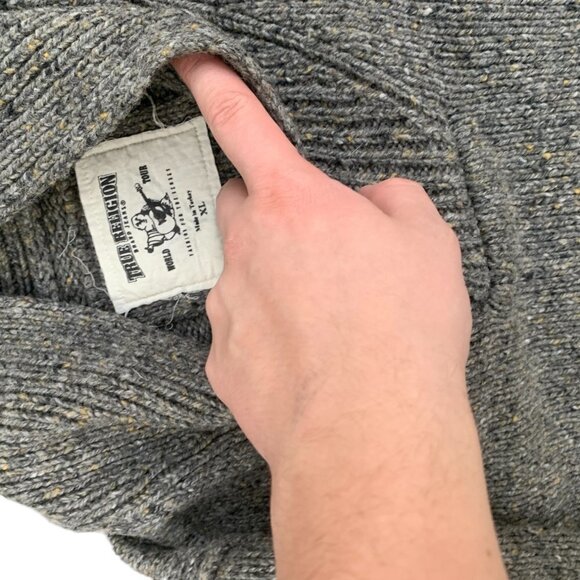 VINTAGE Wool True Religion Sweater XL Gray - Picture 5 of 9